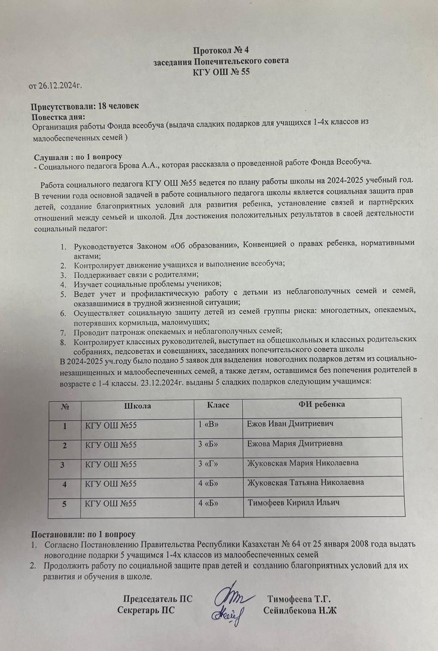 Протокол №4 заседания Попечительского совета от 26.12.2024 г.